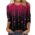 thumbnail image 1 of Summer Clothes Savings 2024! TAGOLD Womens Summer Tops,Women's Loose Mid-Length 3/4 Sleeve Bright Glitter Printed Round Neck Top T-Shirt, 1 of 5