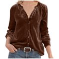 thumbnail image 1 of Summer Clothes Savings 2024! TAGOLD Womens Summer Tops,Women's Solid V-neck Retro Gold Velvet Pocket Less Shirt Long Sleeved Top, 1 of 5