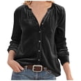 thumbnail image 1 of Summer Clothes Savings 2024! TAGOLD Womens Summer Tops,Women's Solid V-neck Retro Gold Velvet Pocket Less Shirt Long Sleeved Top, 1 of 5
