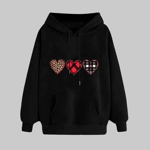 Summer Clothes Womens Fashion Tops Ndbuld Women's Print Winter Hoodie Pullover Tops Long Sleeved Comfortable Sweatshirt Up to 35% off,Black,S