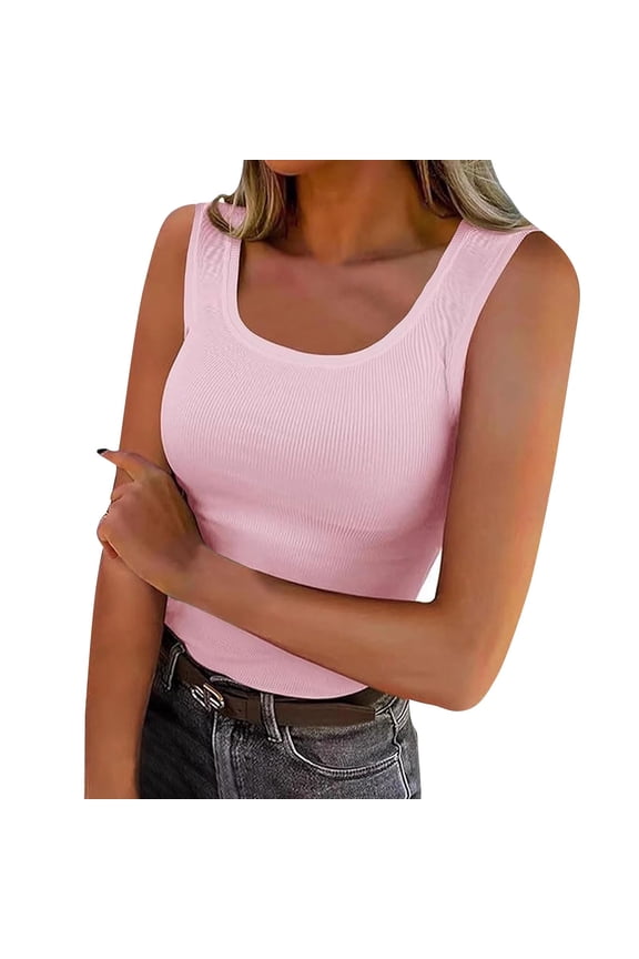 Summer Clothes for Teen Girls, Scoop Neck Workout Camisole Shirts Ribbed Knit Tank Top Sleeveless