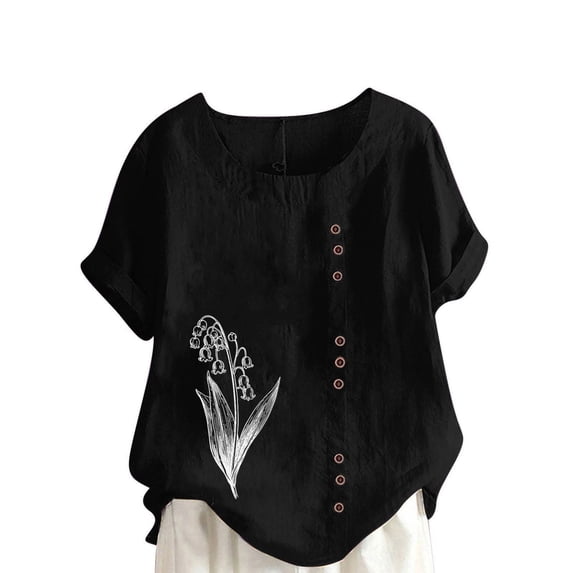 Summer Clothes for Women Short Sleeve Casual Blouses Flower Graphic Printed T-Shirt Holiday Going Out Tops Blusas Para Mujer