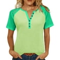 thumbnail image 1 of Summer Clothes for Women Summer Workout Button V-Neck Short Sleeve Color-Blocking Fashion Loose Sport Cute T-Shirts, 1 of 8