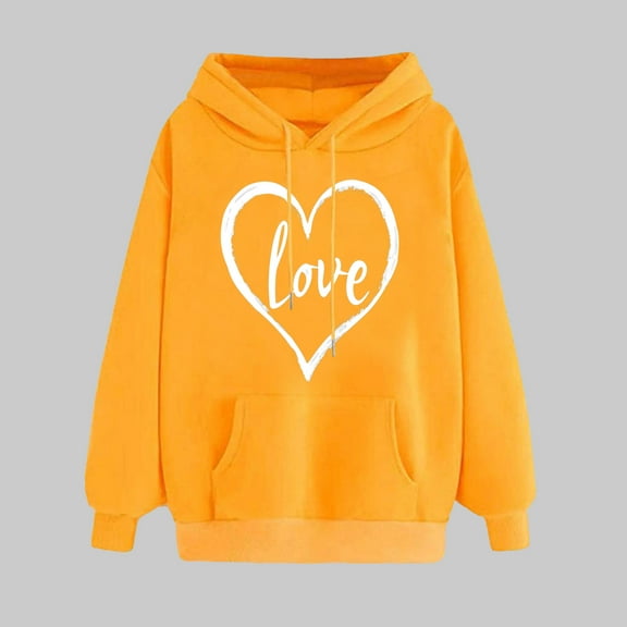 Summer Clothes for Women Women's Clothing Ndbuld Women's Print Winter Hoodie Pullover Tops Long Sleeved Comfortable Sweatshirt Rollbacks,Yellow,S