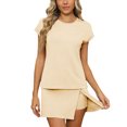 thumbnail image 1 of Summer Clothing Sets for Women Short Sleeve Top and Skorted Shorts Set 2 Piece Casual Workout Skirted Sweatsuits (2XL, Beige), 1 of 5