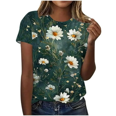 Summer Clothing Top for Womens Fashion Spring Floral Print Shirts Women Loose Casual Pullover Short Sleeve T-Shirts Tops