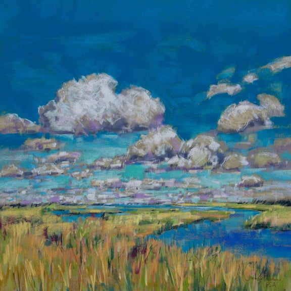 "Summer Clouds and Marsh" Painting Print on Wrapped Canvas