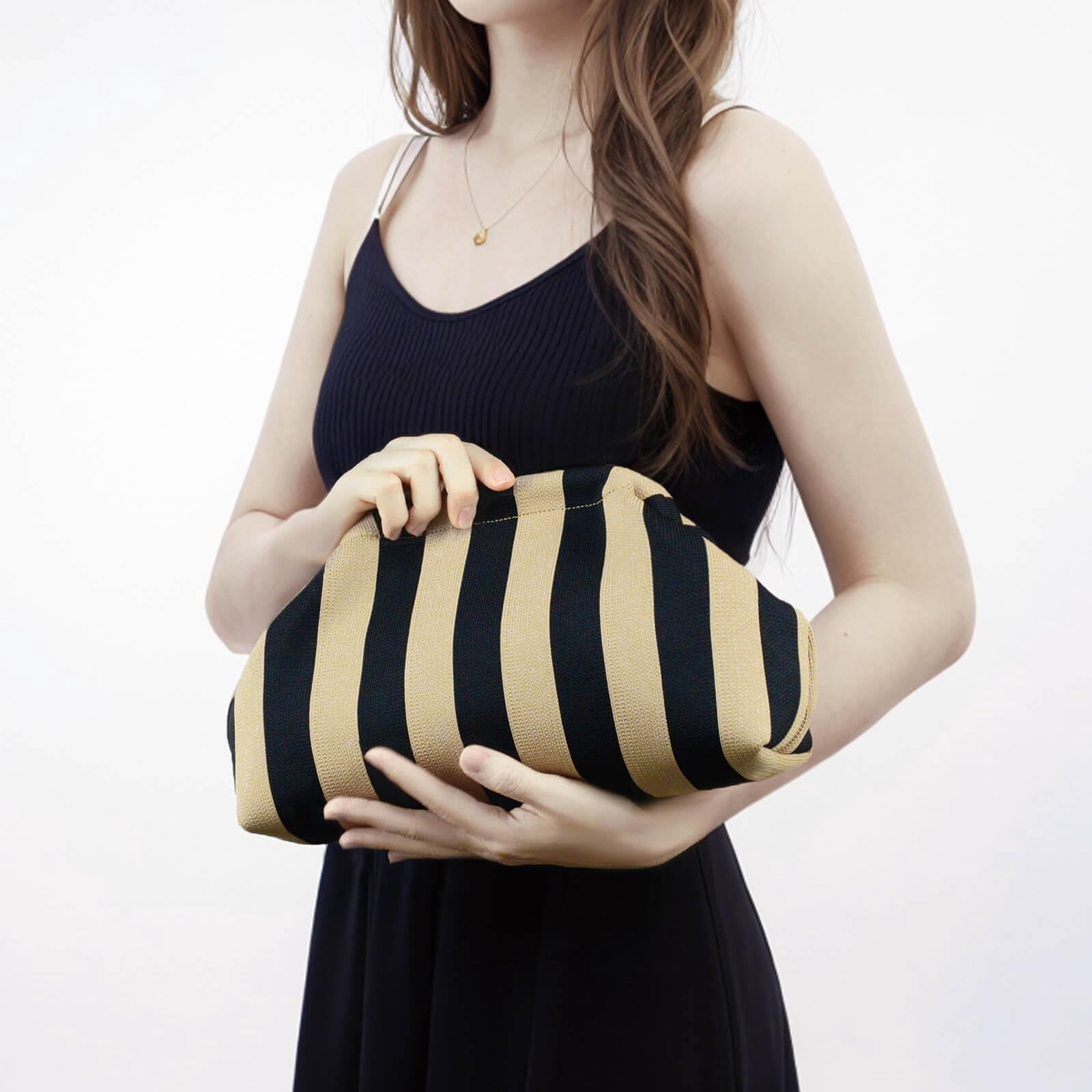 Summer Clutch Purses for Women Casual Crochet Dumpling Bag Colorblock Striped Cloud Clutch Handbags Casual Colorblock Bag Beach Clutch Purses Handbags
