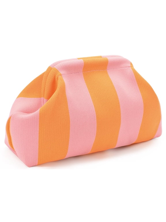 Summer Clutch Purses for Women Casual Crochet Dumpling Bag Colorblock Striped Cloud Clutch Handbags Casual Colorblock Bag Beach Clutch Purses Handbags
