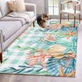 thumbnail image 1 of Summer Coastal Area Rug 4'x6', Watercolor Corals Shells Starfish Green Plaid Washable Non-Slip Rugs, Low Pile Large Carpet for Living Room Bedroom Dining Room Kitchen Office Indoor Mat, 1 of 9