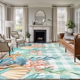 thumbnail image 1 of Summer Coastal Area Rug 8x10 Washable Rug Non Slip Watercolor Corals Shells Starfish Green Plaid Large Area Rug Soft Stainresistant Indoor Floor Carpet for Living Room Bedroom Home Office Dining Room, 1 of 8