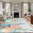 thumbnail image 1 of Summer Coastal Area Rugs 8'x10', Washable Small Throw Rugs for Living Room Patio, Nautical Sea Coral Shell Starfish Wood Gray Indoor Outdoor Rug Non-Slip Low Pile Carpet Runner Reversible Floor Mats, 1 of 8