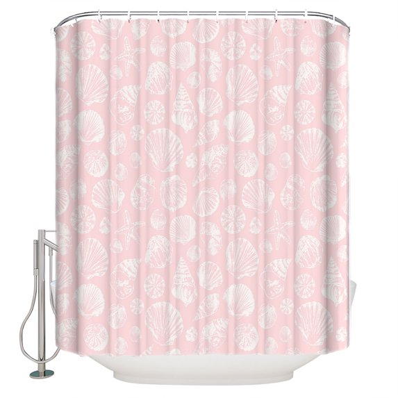 Summer Coastal Bathroom Shower Curtains with 12 Hooks Polyester Waterproof Shower Curtain for Stalls and Bathtubs Ocean Shells Conch Starfish Tropical Pink Decorative Bathroom Curtain 72x84 Inches