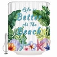 thumbnail image 1 of Summer Coastal Bathroom Shower Curtains with 12 Hooks Polyester Waterproof Shower Curtain for Stalls and Bathtubs Tropical Plants Starfish Seashells Flower Decorative Bathroom Curtain 72x84 Inches, 1 of 9
