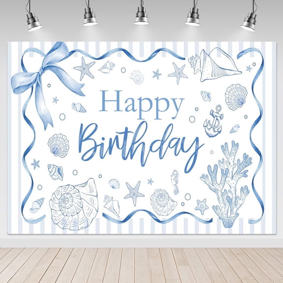 Summer Coastal Birthday Backdrop Seashell Ocean Theme Happy Birthday Background Beach Birthday Party Decorations Banner Photo Booth Props