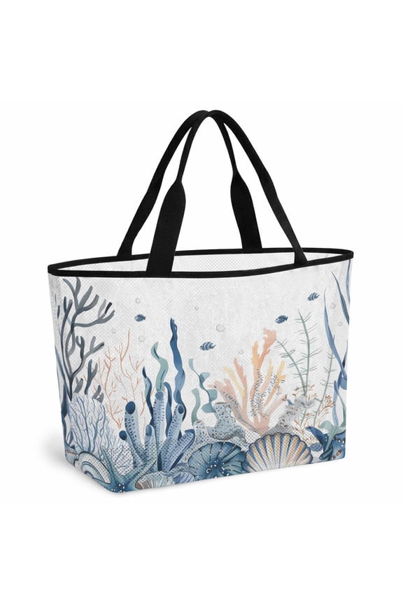 Summer Coastal Coral Beach Bag for Women, Large Breathable Mesh Beach Tote Bag, Blue Ocean Conch Shell Blue Sandproof Lightweight Travel Bags for Vacation Picnic Swimming Pool 15.7"x15.7"x9.1"