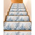 thumbnail image 1 of Summer Coastal Coral Stair Treads for Wooden Steps Indoor Runner Rug Carpet, Blue Ocean Conch Shell Blue 15 Pieces Peel and Stick Staircase Step Treads Covers Washable Throw Door Mats, 30"x8", 1 of 6