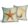 thumbnail image 1 of Summer Coastal Coral Throw Pillow Covers Set of 2 18x18 Inch Starfish Shell Decorative Outdoor Pillow Cases in Blue Beach Nautical Style for Couch Sofa Bedroom Home Perfect for a Seaside Vibes, 1 of 6