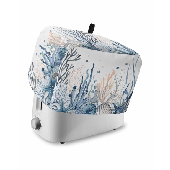 Summer Coastal Coral Toaster Cover 2 Slice, Small Kitchen Appliance Covers, Blue Ocean Conch Shell Blue Toaster Oven Cover with Loop, Bread Machine Cover Polyester Dust Cover Protection