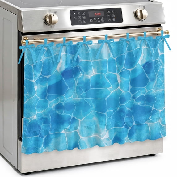 Summer Coastal Deep Blue Ripples Oven Skirt Curtain Farmhouse Kitchen ...