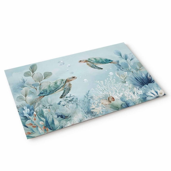 Summer Coastal Door Mat Ocean Sea Turtle Nautical Coral Eucalyptus Leaves Non Slip Absorbent Entrance Mat Washable Low Profile Indoor Doormat for Front Door Entryway Entry 16"x24"