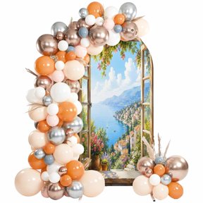 Summer Coastal Island Arch Backdrop Cover 6Ft, Wedding Arch Covers Stretchy Backdrop, Farmhouse Windows Rustic Floral Fitted 2 Sided Arched Photo Background for Birthday Party Decorations