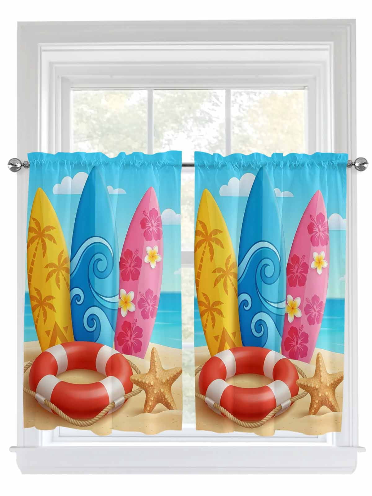 Summer Coastal Kitchen Curtains 54 Inch Length, Ocean Beach Starfish ...