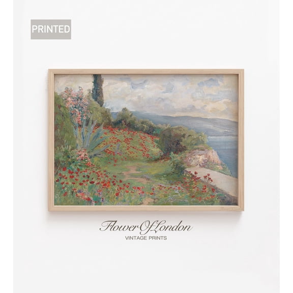 Summer Coastal Landscape Print, Beach Cliffs Sea Seascape River Lake House Meadow Red Poppies Farmhouse Decor, Giclee #226 Unframed Paper Print