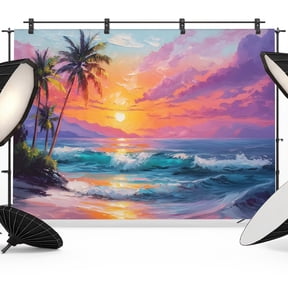 Summer Coastal Photography Backdrop 7x5FT, Tropical Island Palm Trees Sun Beach Photo Backdrops, Background for Photography Studio Photo Studio Background, Back Drop for Photoshoot