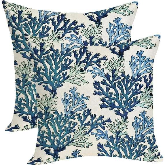Summer Coastal Pillow Covers 20x20 Pack of 2 Navy Blue Coral Throw Pillow Covers Outdoor Decor Coral Branch Ocean Themed Beach Decorative Pillowcase Beachy Nautical Cushion Case for Sofa Couch