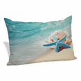 thumbnail image 1 of Summer Coastal Pillow Covers, Linen Long Throw Pillow Case, Ocean Beach Starfish Blue Beige Holiday Pillow Protector Decorative Cushion Cover for Living Room/Bedroom 16" x 24", 1 of 8