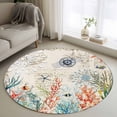 thumbnail image 1 of Summer Coastal Round Living Room Rugs 3.3 ft, Ocean Coral Seaweed Washable Area Rug with Non-Slip Sturdy Edge Binding Round Front Door Mat Floor Carpet for Entryway, 1 of 9