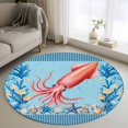 thumbnail image 1 of Summer Coastal Round Living Room Rugs 3.3 ft, Ocean Red Squid Blue Starfish Nautical Coral Washable Area Rug with Non-Slip Sturdy Edge Binding Round Front Door Mat Floor Carpet for Entryway, 1 of 9