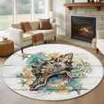 thumbnail image 1 of Summer Coastal Round Living Room Rugs 5 ft, Brown Retro Texture Conch Starfish Wood Grain Washable Area Rug with Non-Slip Sturdy Edge Binding Round Carpet for Entryway Kitchen Bedroom Bathroom, 1 of 9