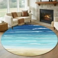 thumbnail image 1 of Summer Coastal Round Rugs 5ft, Turquoise Ombre Beach Ocean Waves Non Slip Washable Rug Runner, Low Pile Indoor Floor Carpet Mat Bathroom Rugs for Living Room, Bedroom, Kids Room, 1 of 9