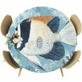 thumbnail image 1 of Summer Coastal Round Tablecloth 45-54 Inch Round Fitted Table Cloth with Elastic Edge, Vintage Ocean Watercolor Fish Coral Waterproof Table Cover Protector for Outdoor Picnic Party Dining, 1 of 6