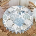 thumbnail image 1 of Summer Coastal Round Tablecloths 60 Inch Blue Ocean Starfish Seashell Table Cloth Wipeable Table Cover Protector Beach Coral Table Covers for Party, Kitchen, Picnic, Dinning, Weddings, 1 of 6