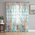 thumbnail image 1 of Summer Coastal Sheer Curtains 108 Inch Length 2 Panels for Living Room, Watercolor Corals Shells Starfish Green Plaid Voile Kitchen Curtain Set, Luxury Privacy Drapes Window Treatment for Bedroom, 1 of 7