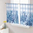 thumbnail image 1 of Summer Coastal Sheer Curtains 45 Inch Length 2 Panels Set, Watercolor Ocean Coral Starfish Conch Blue Plaid Voile Window Treatment Rod Pocket Small Kitchen Curtains Drapes for Bedroom 52"x45"x2, 1 of 7