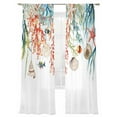 thumbnail image 1 of Summer Coastal Sheer Curtains 84 Inch Long 2 Panels, Coral Seaweed Shell Starfish Fish Nautical Light Filtering Rod Pocket Semi Sheer Curtains, Sheer Voile Drapes for Living Room Bedroom, 52"x84", 1 of 5