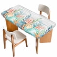 thumbnail image 1 of Summer Coastal Table Cloths for 5 Foot Rectangle Tables, Nautical Sea Coral Shell Starfish Wood Gray Patio Waterproof Elastic Fitted Tablecloths, Washable Rectangular Table Cover for Camping, 1 of 8