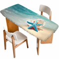 thumbnail image 1 of Summer Coastal Table Cloths for 8 Foot Rectangle Tables, Ocean Beach Starfish Blue Beige Patio Waterproof Elastic Fitted Tablecloths, Washable Rectangular Table Cover for Camping, 1 of 8