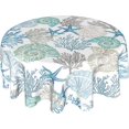thumbnail image 1 of Summer Coastal Tablecloth Round 60 Inch, Blue Nautical Coral Seashell Starfish Polyester Circle Table Cloth Wrinkle Stain Resistant Washable Table Cover for Kitchen Dining Room Party Picnic, 1 of 6