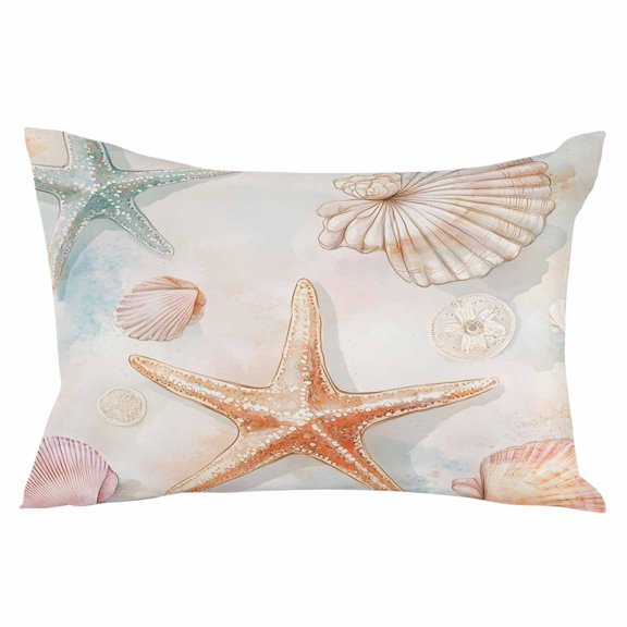 Summer Coastal Throw Pillow Cover 12 x 20 Inch Decorative Pillow Cover Starfish Shell Beach Nautical Lumbar Pillowcase Seasonal Rectangle Cushion Case for Couch Sofa Bed Living Room