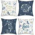thumbnail image 1 of Summer Coastal Throw Pillow Covers 18 x 18 Inch Seahorse Seashell Starfish Conch Beach Decorative Pillow Cases Navy Blue Cushion Covers for Sofa Bed Home Decor Set of 4, 1 of 6