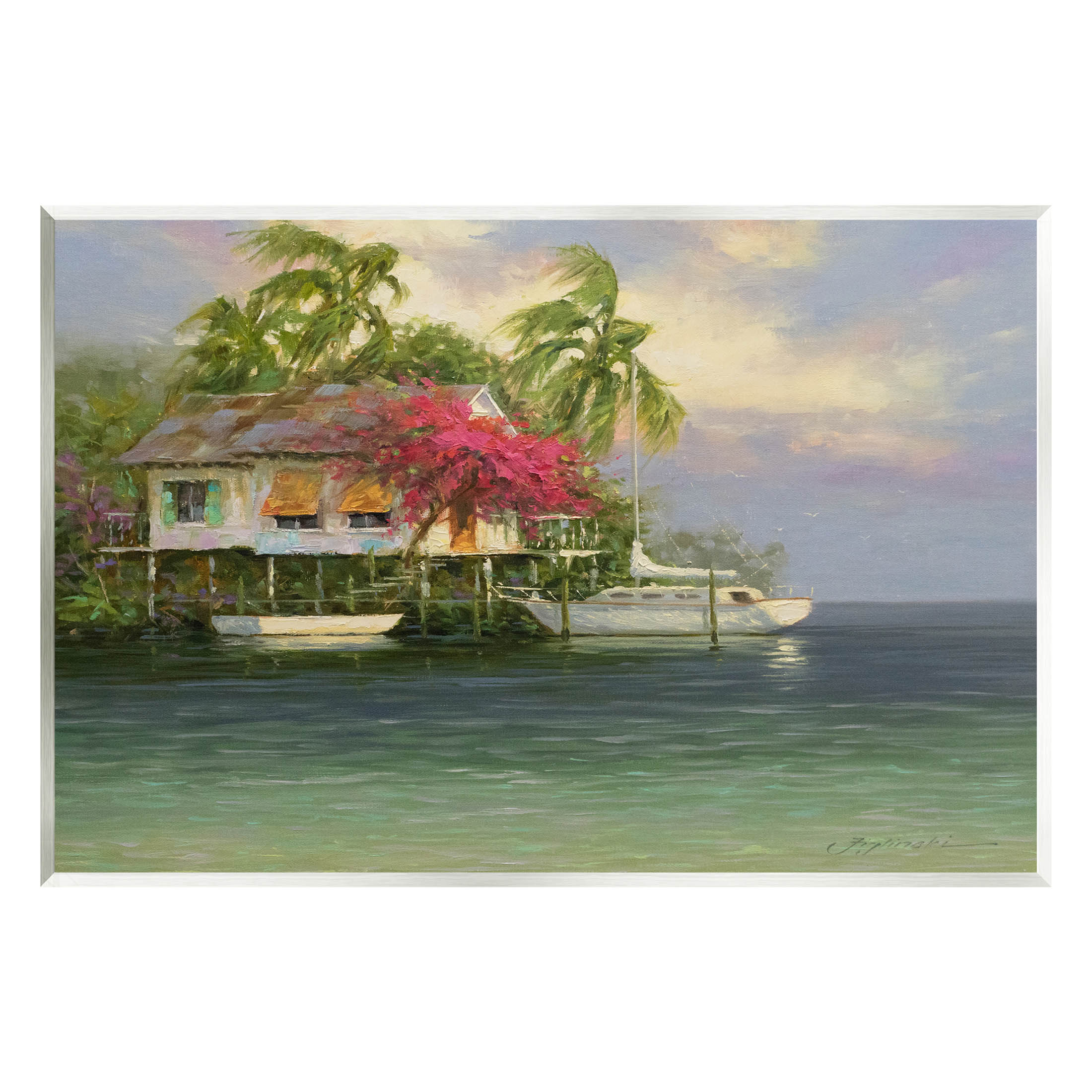 Summer Coastal Vacation Cottage Landscape Painting Unframed Art Print Wall Art