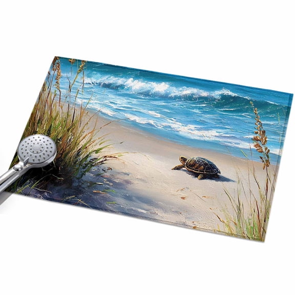 Summer Coastal Washable Area Rug 2 x 3 ft Sea Turtle Ocean Sea Grass Beach Landscape, Soft Non Slip Rugs Stain Repellent Indoor Felt Carpet for Living Dining Room Bedroom Home Office