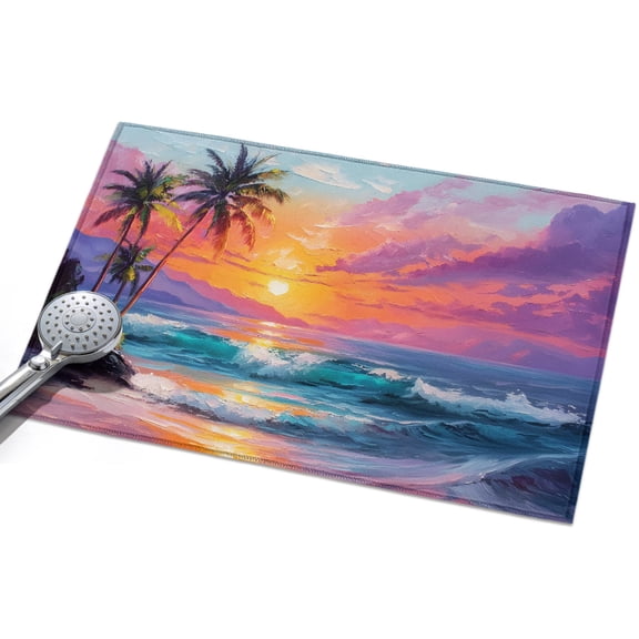 Summer Coastal Washable Area Rug 2 x 3 ft Tropical Island Palm Trees Sun Beach, Soft Non Slip Rugs Stain Repellent Indoor Felt Carpet for Living Dining Room Bedroom Home Office