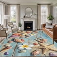 thumbnail image 1 of Summer Coastal Washable Living Room Rugs 6'x9', Beach Starfish Conch Flower Blue Wood Board Low Pile Throw Large Area Rug Non-Slip Sturdy Edge Binding Carpet for Dining Room Kitchen Office, 1 of 9