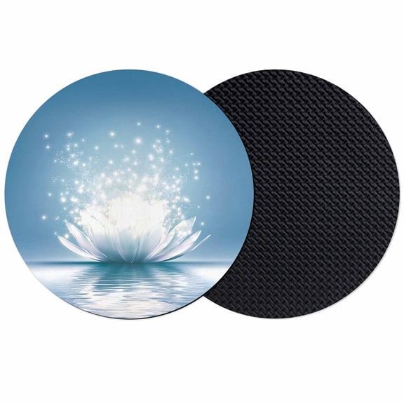 Summer Coasters Set of 2, Absorbent Coasters for Drinks, Modern Blue Lake Sparkle White Flowers Lotus Coaster for Desk Coffee Table Protection, Home Decor House Warming Gifts 4"